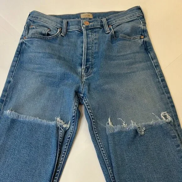 Mother High Rise Tomcat Flood Fray Flag Me DownStraight Leg Jeans Size 29